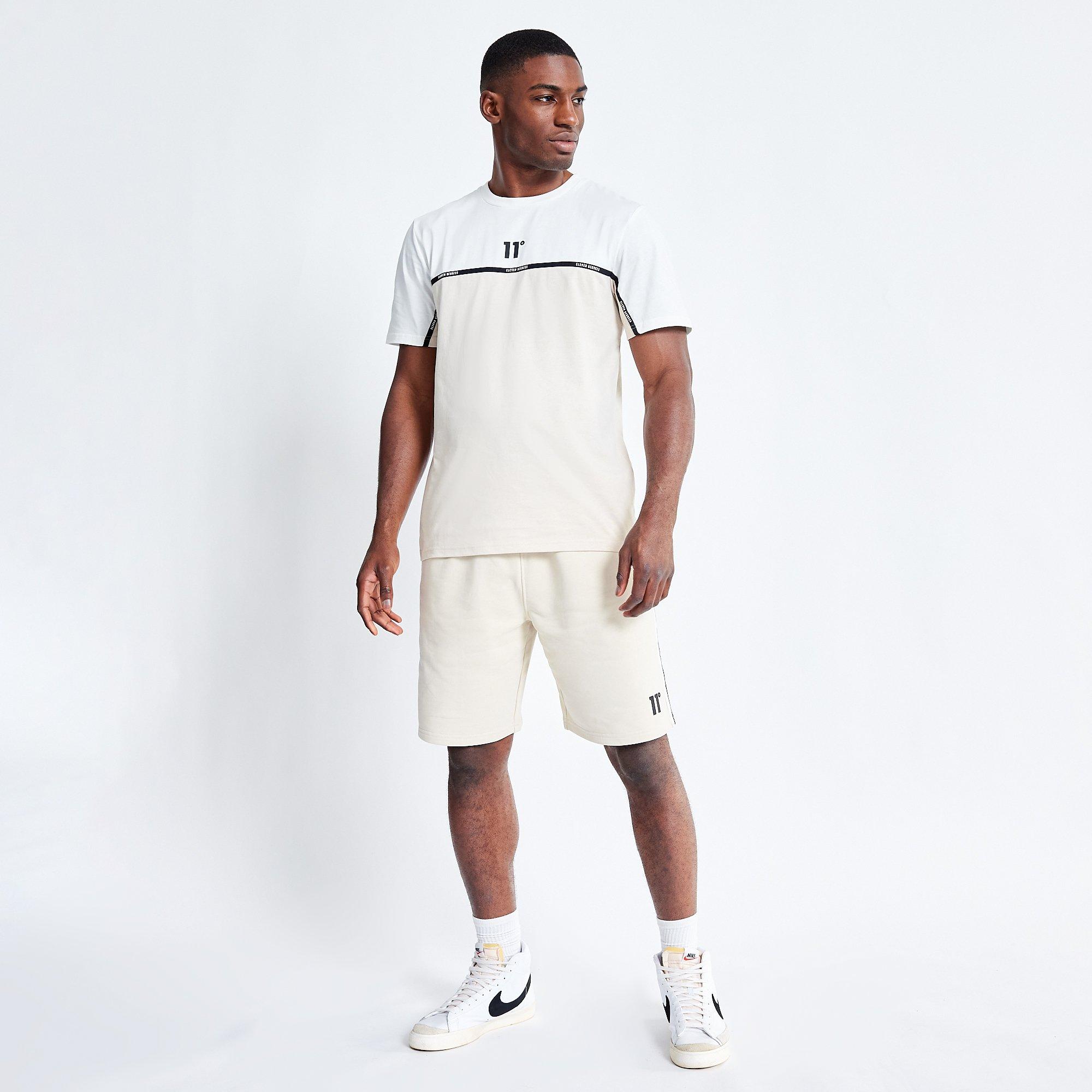 11 Degrees Colour Block Taped Sweat Shorts Coconut  Stone