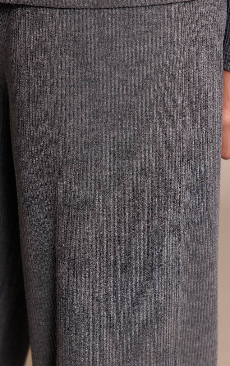 Charcoal Grey Pantalon Droit À Grosses Côtes Avec Taille Élastiquée