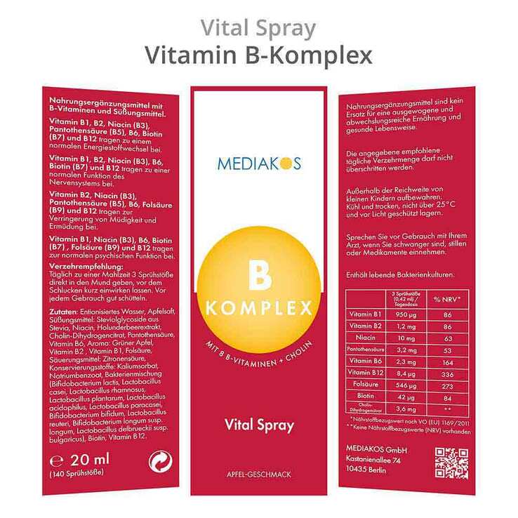 Vitamin B Komplex Mediakos Vital Spray vegan, 20 ml