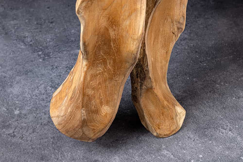 Massiver Konsolentisch ROOT 150cm natur Teak Massivholz aus Wurzelholz Glasplatte