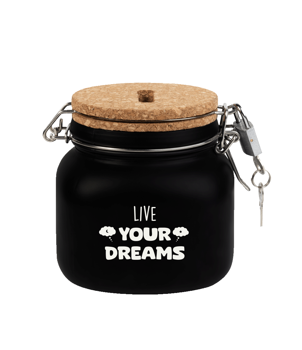 Zwarte Spaarpot Live Your Dreams 12,5cm