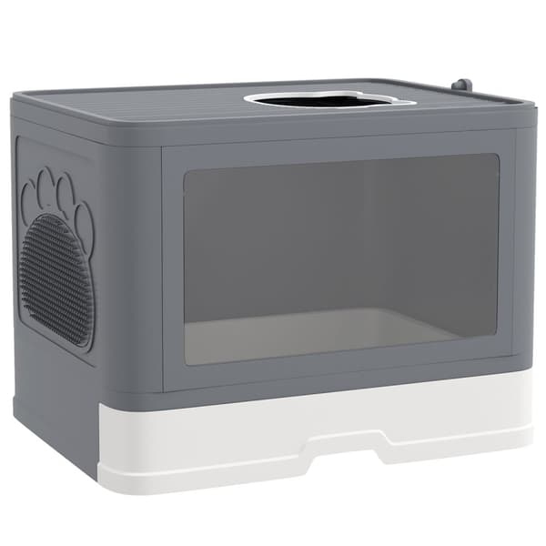 Kattesandboks Med Lokk Og Øse For Inntil 4 Kg, Innendørs, Plast, Grå, 48,5X38X36,5 Cm