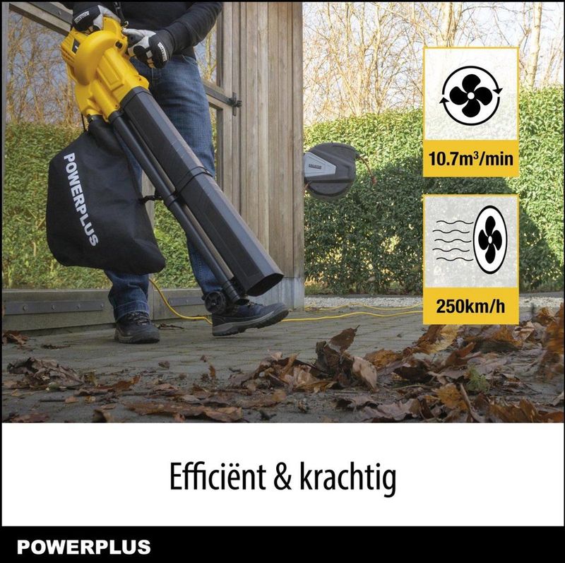 Powerplus - POWEG4030 - Elektrische Bladblazer - 3300 W - Maximale Luchtsnelheid 250 km/h - Tuingereedschap