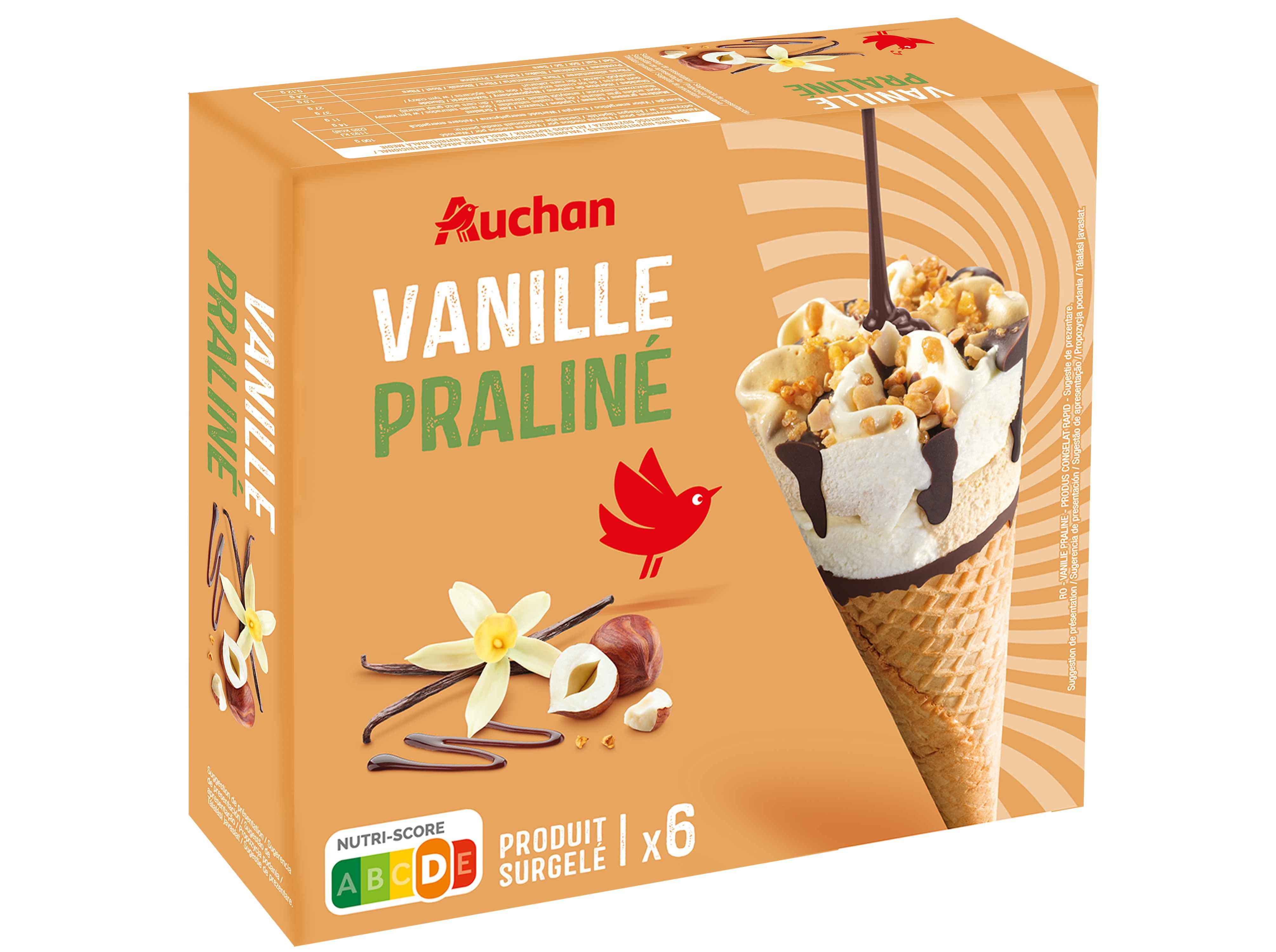 GELADO CONE AUCHAN BAUNILHA PRALINÉ 6X120ML
