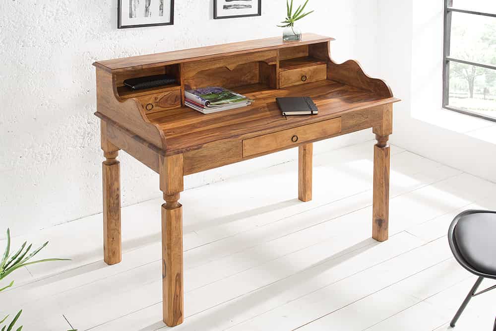 Design Sekretär HEMINGWAY L 115cm braun Sheesham Massivholz stone finish Schreibtisch