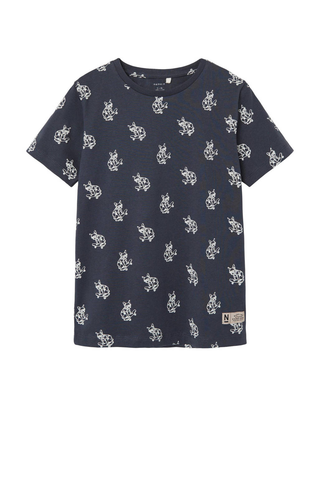 NAME IT T-shirt NKMDOMAT met all over print donkerblauw/wit