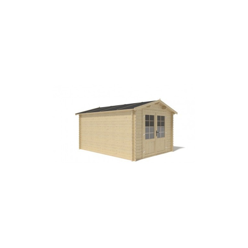 Abri de jardin en bois - 3x4 m - 21 m2 + terrasse avec balustrade et avant-toit en bois