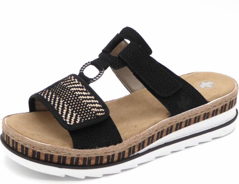 Rieker Zwarte synthetische sliders met comfortabel voetbed en klittenbandsluiting Black