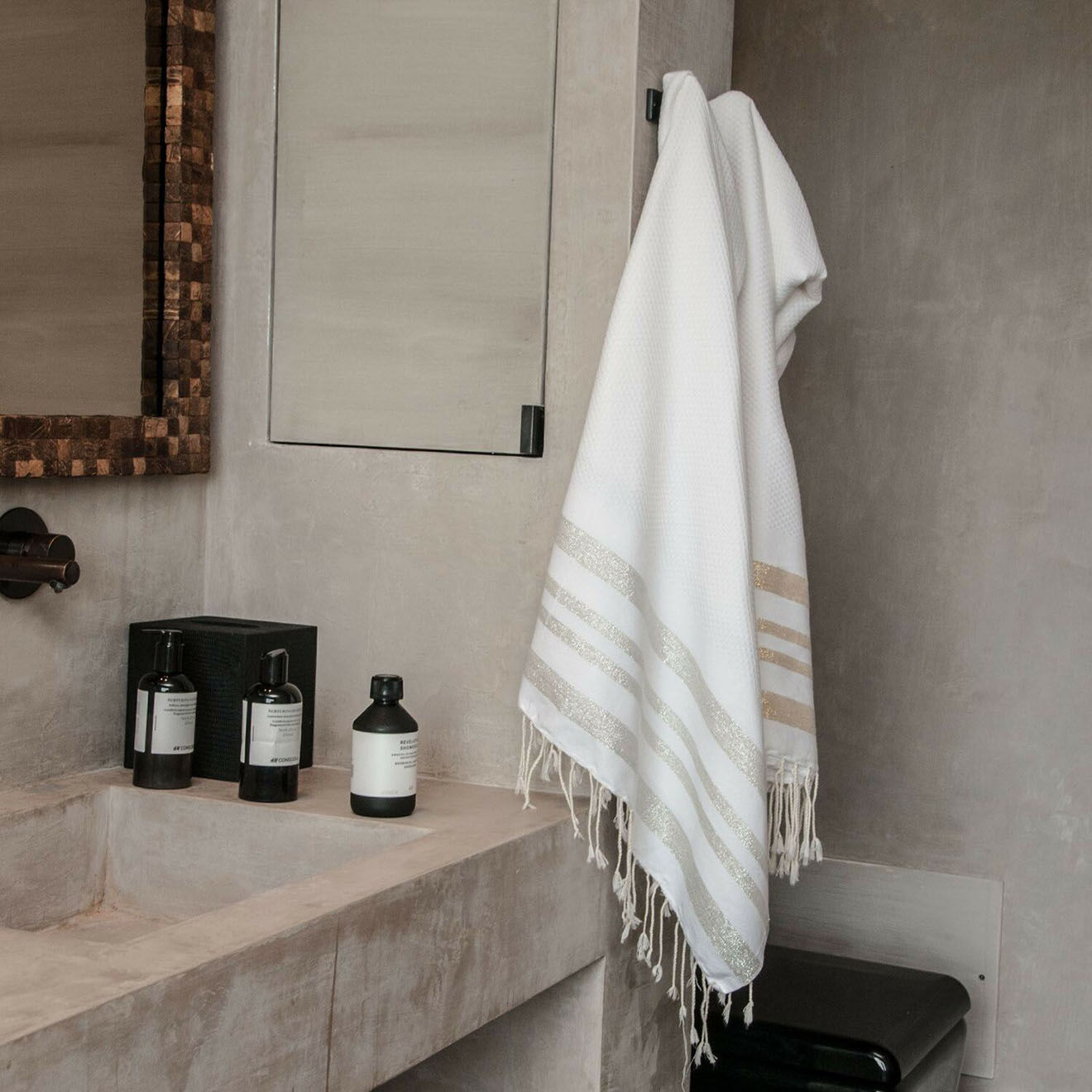 Febronie Fouta Nid d'Abeille Lurex Hamptons blanc/argenté - 100x200 cm