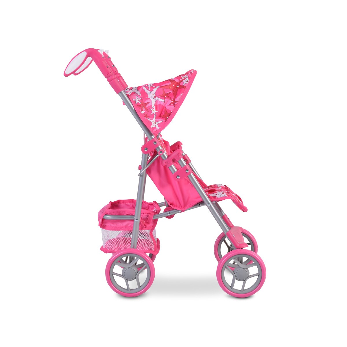 Moni Puppenwagen Stars 9351 faltbar, Rückenlehne und Schiebegriffe verstellbar pink