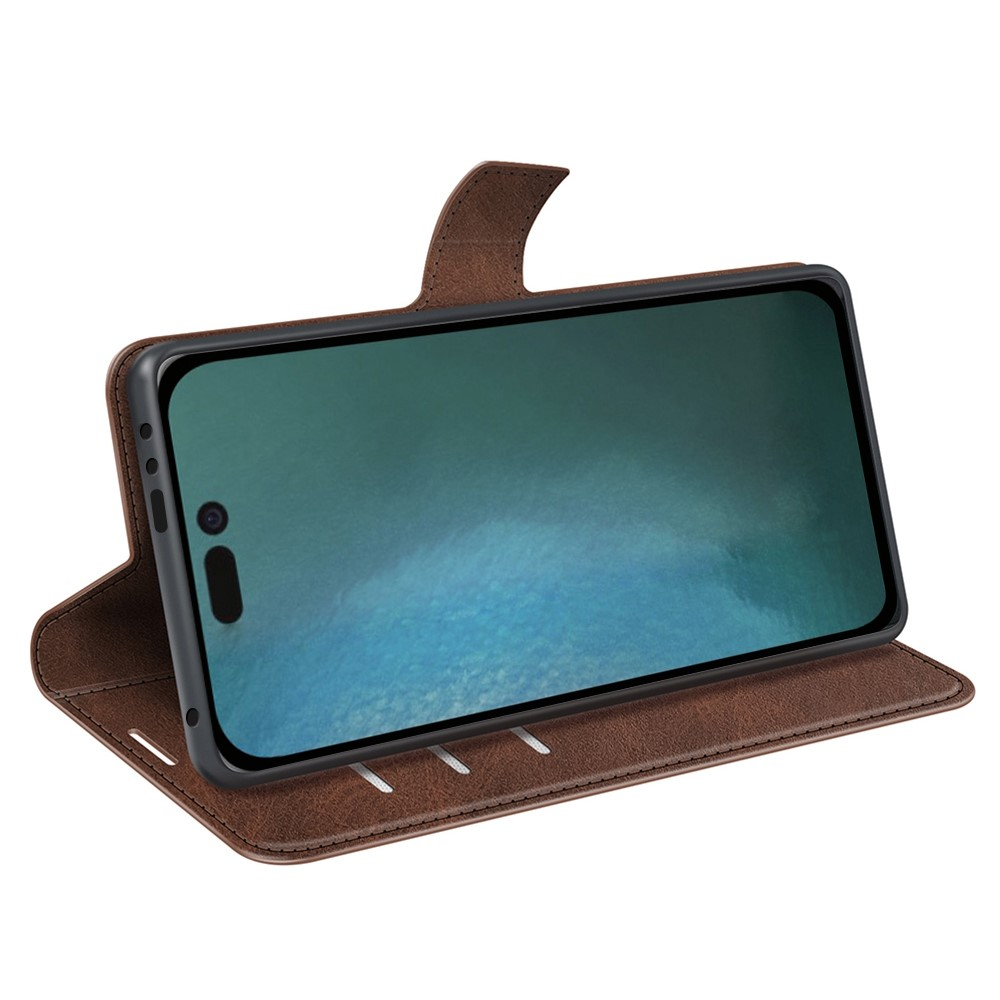 iPhone 14 Pro Max Vintage Leder Tasche Flip Cover Fashion Design - Braun
