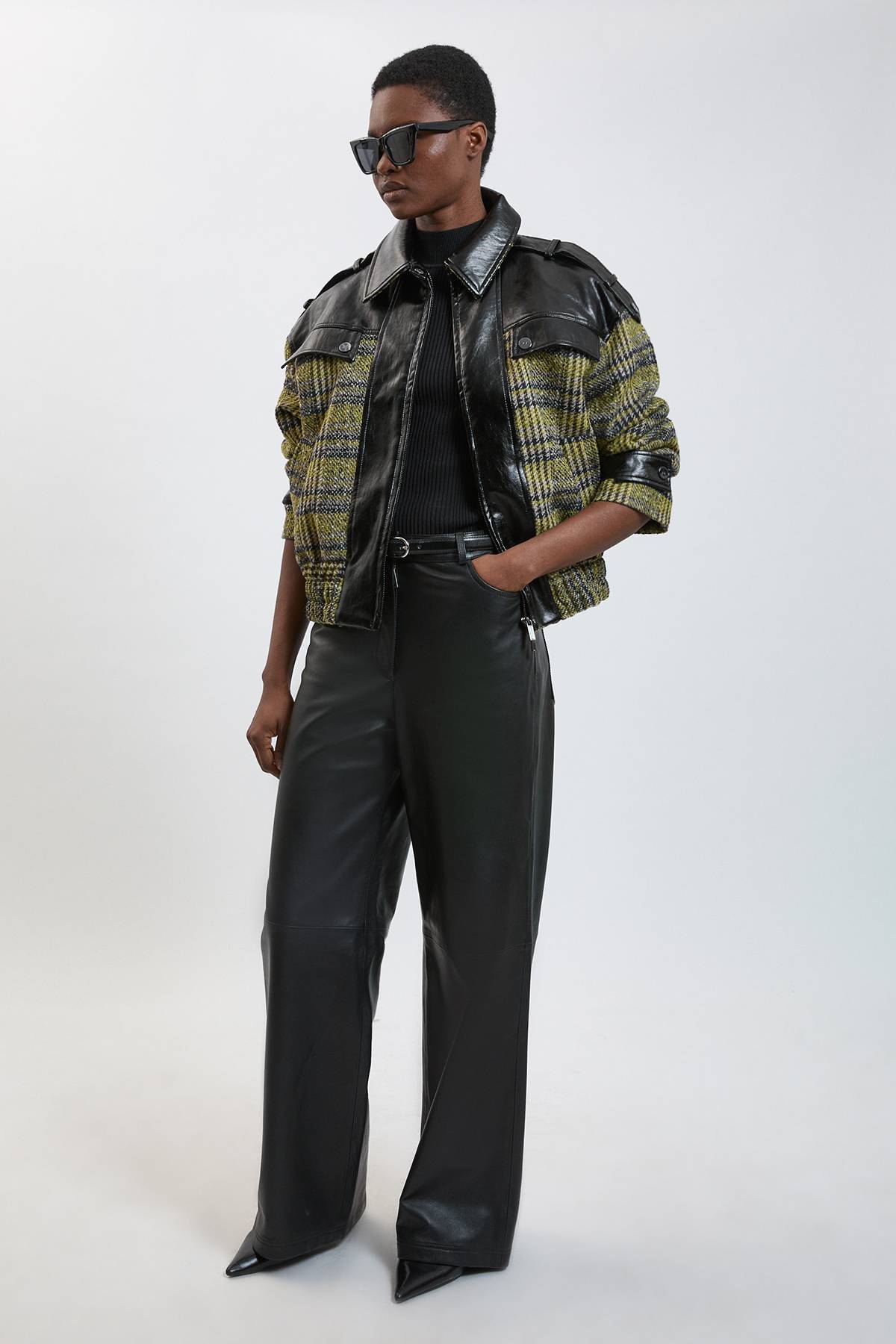 KarenMillen Manteau Court En Tweed De Laine Et Synthétiquecuir