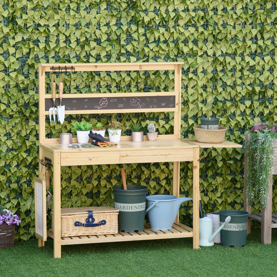 Outsunny Pflanztisch mit Haken natur