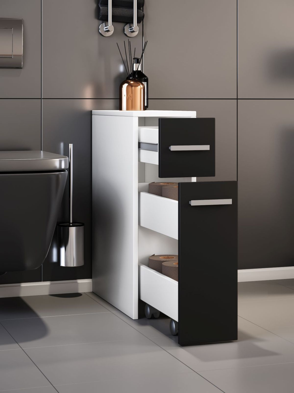 Nischenschrank ZALO - weiß-schwarz - 61 cm