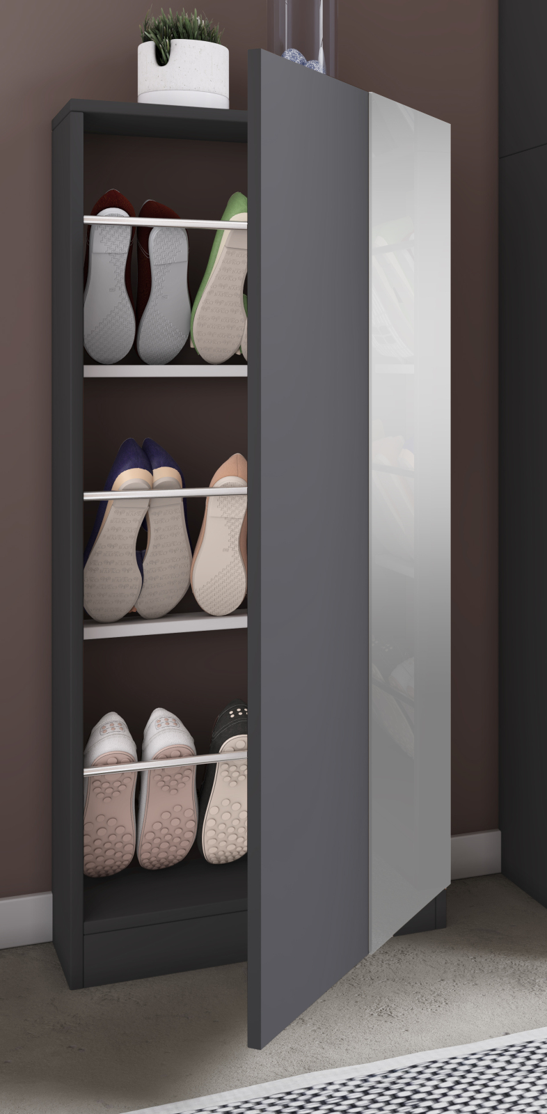 Schuhschrank FULISA mit Holztür - anthrazit - 112 cm hoch