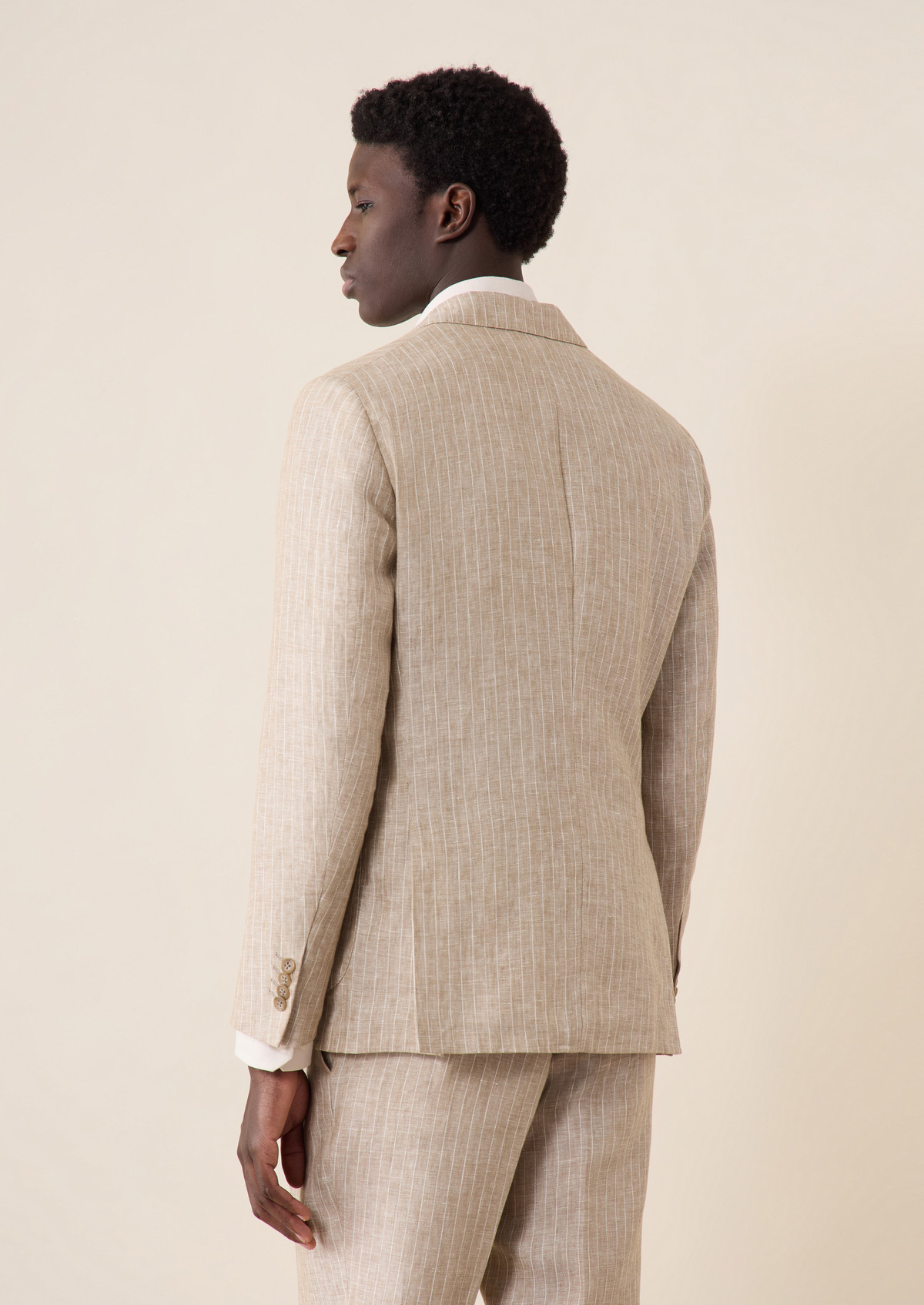 Veste coordonnable Regular en lin beige à rayures blanches