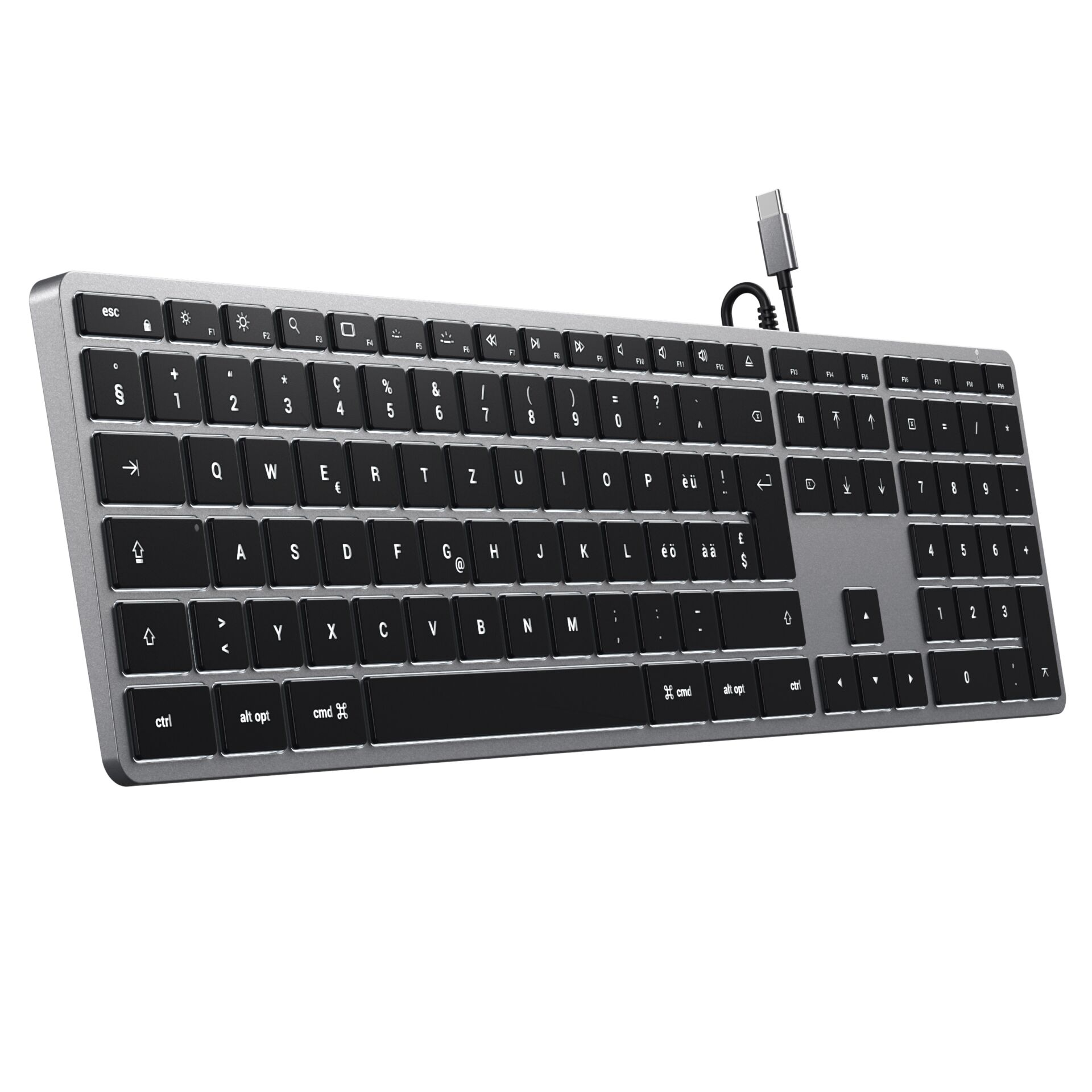 Slim W3 USB C Aluminium Tastatur Keyboard Schweizer Layout   Nummernblock (ST-UCSW3M-CH) - Space Grau