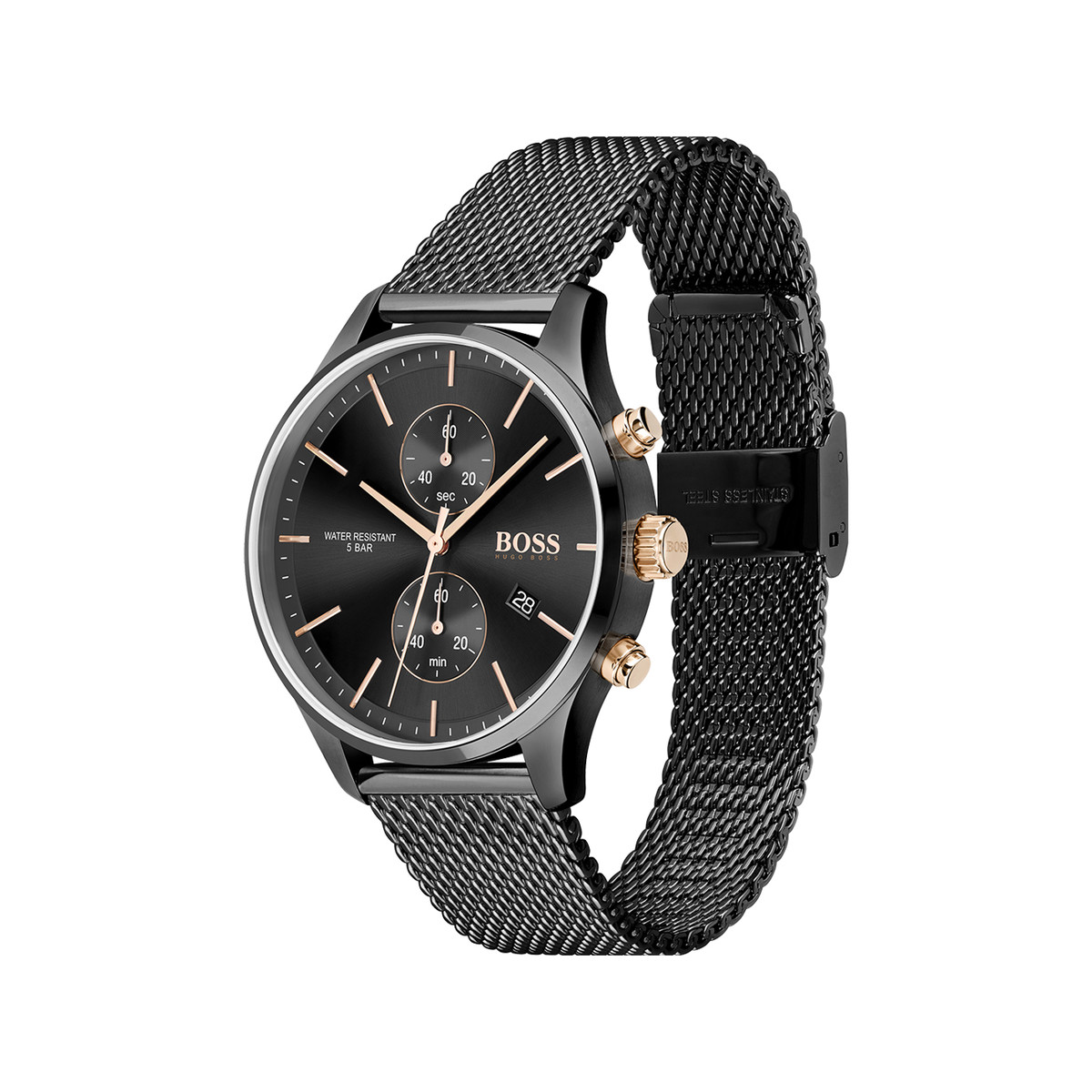 Montre Boss homme chronographe acier noir