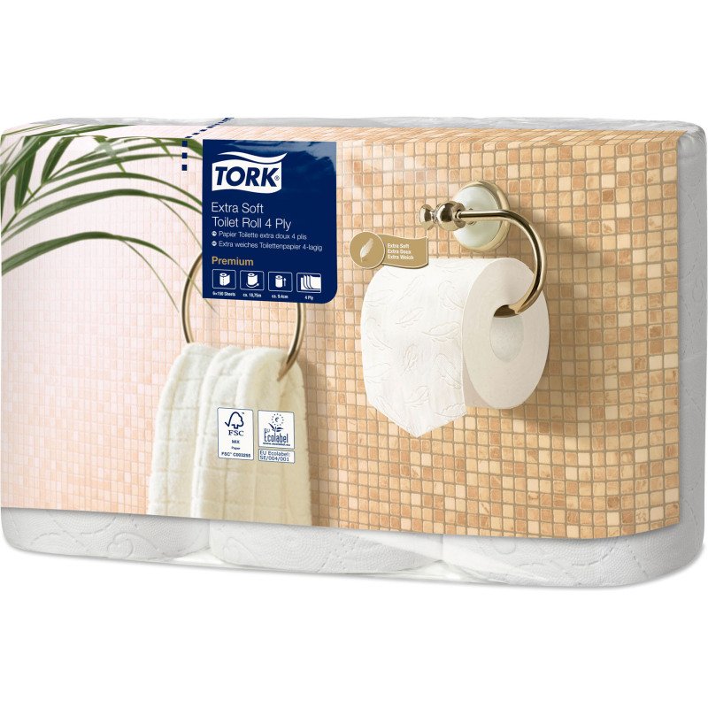 Papier toilette quadruple épaisseur Tork Premium Confort T4 - 42 rouleaux de 150 feuilles