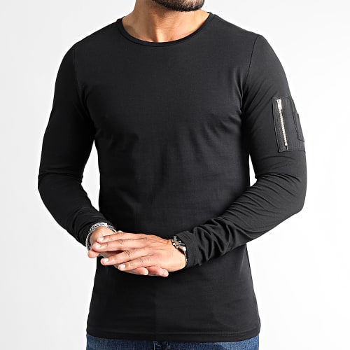 Lot de 2 Tee Shirts Manches Longues Bomber 2494 Noir Et Gris Anthracite Chiné