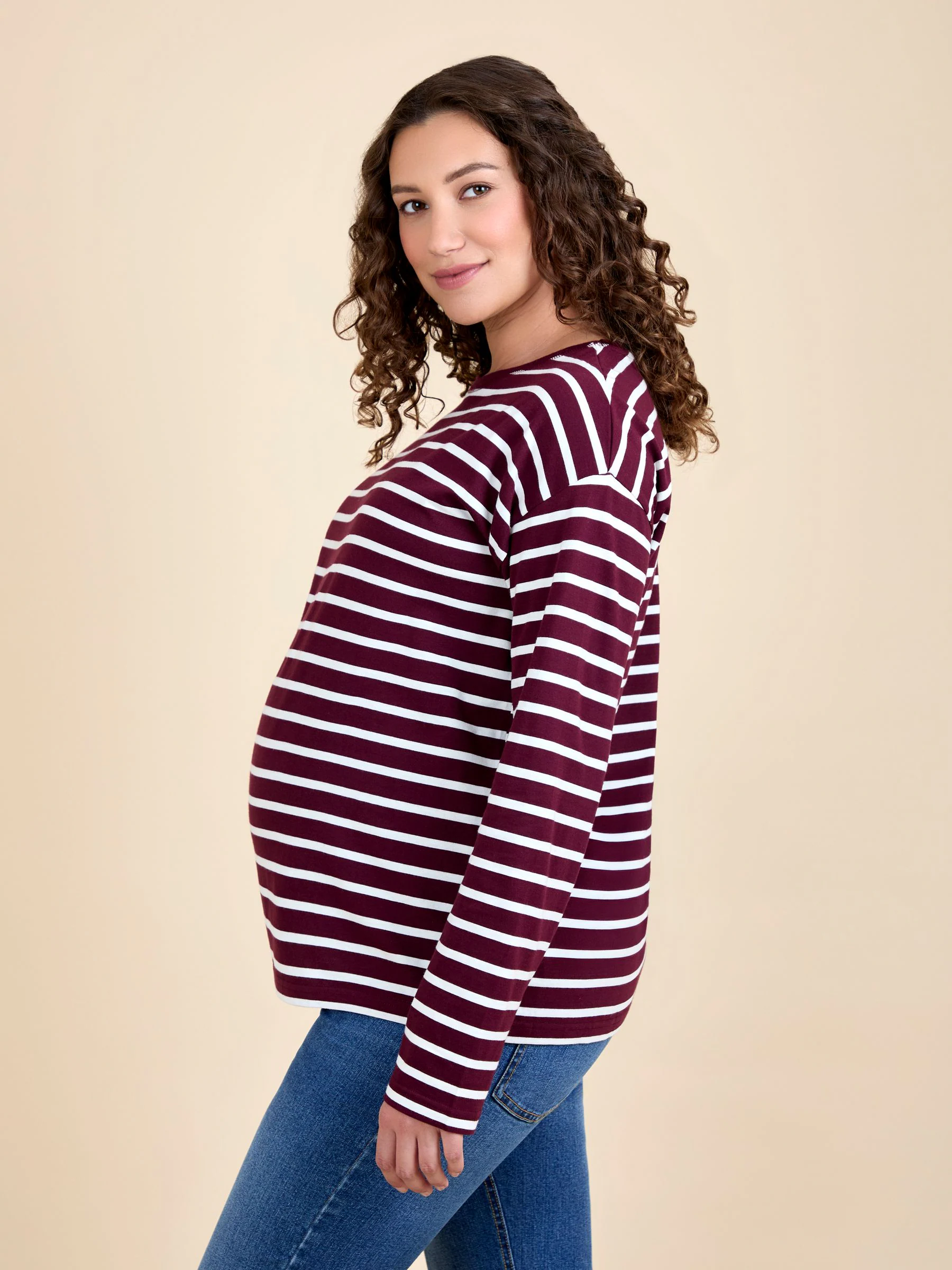 Wijn - JoJo Maman Bébé Stripe Long Sleeve Boyfriend Maternity T-Shirt
