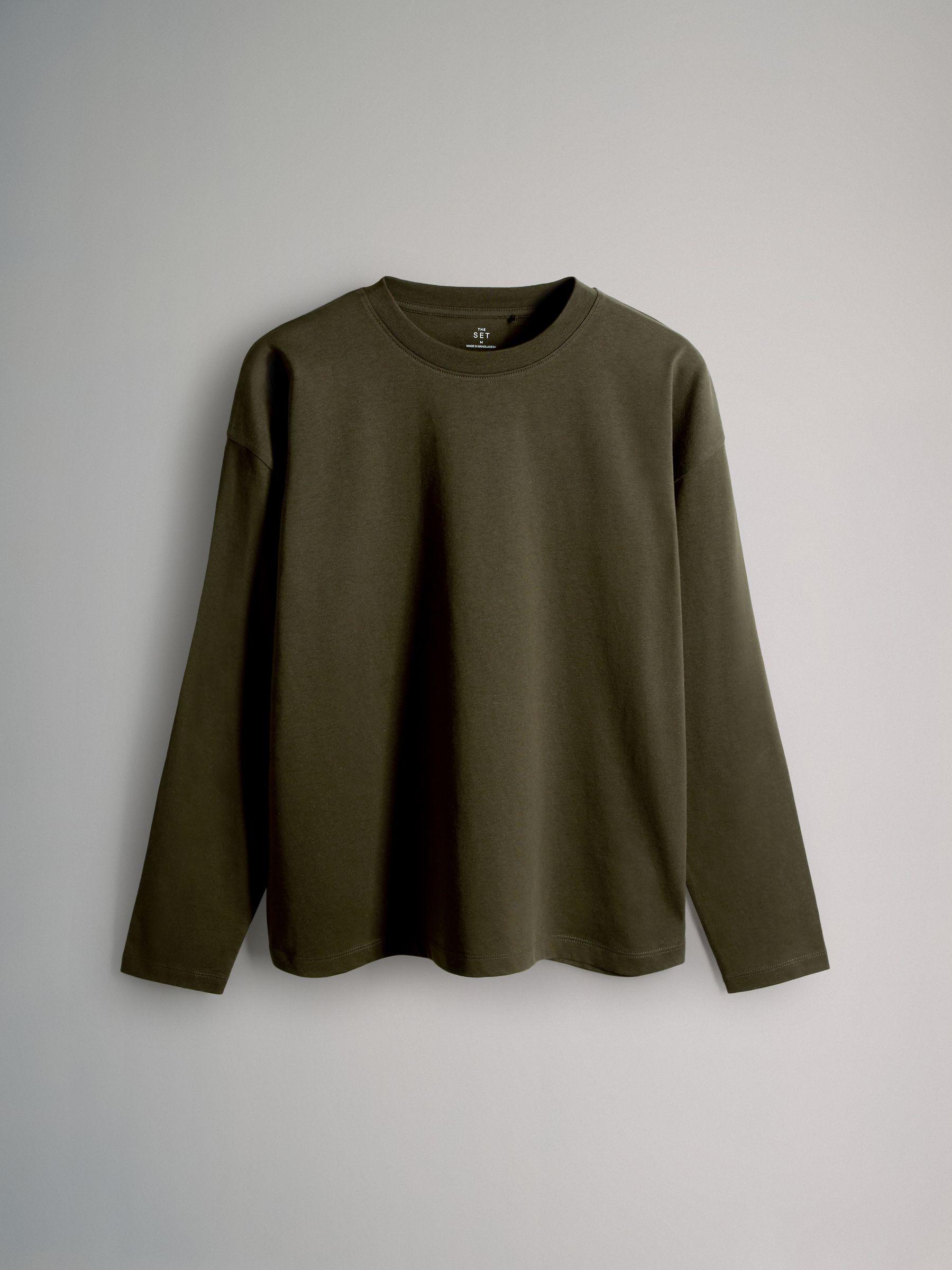Black/Khaki/Red/Light Green - The Set verpakking van 4 relaxte T-shirts met lange mouwen