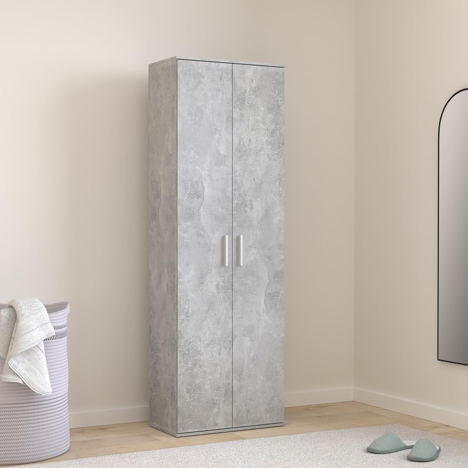 mokebo Aktenschrank Mehrzweckschrank (60x180 cm) 'Der Lange' aus Holz auch als Büroschrank, Allzweckschrank oder Schuhschrank, auch als Vorratsschrank oder Schrank in Grauer Betonoptik