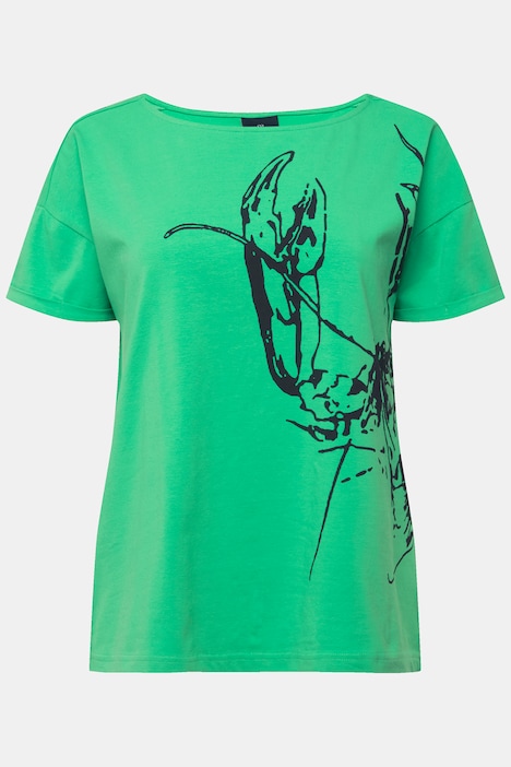 T-Shirt, Langusten-Print, U-Boot-Ausschnitt, Halbarm, OEKO-TEX