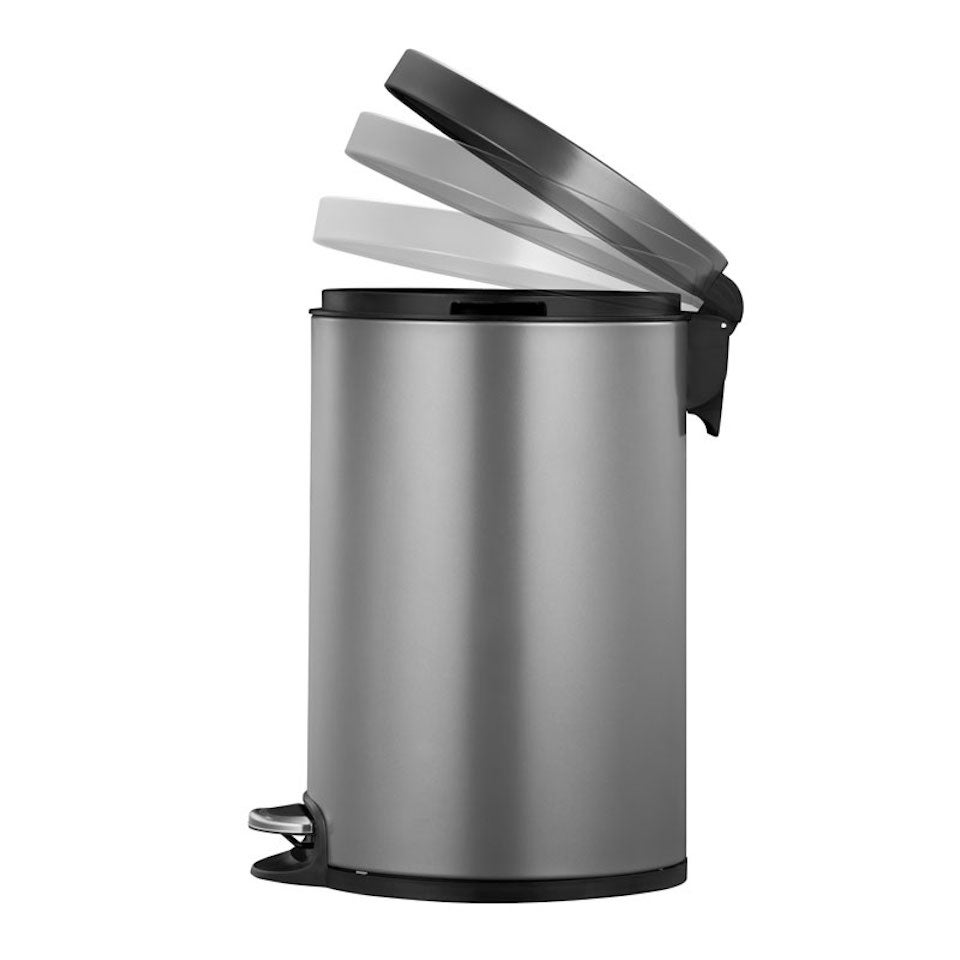 PROREGAL Pedaalemmer met stijlvol pedaal & stil sluitend deksel & kunststof binnenemmer 20 liter HxBxD 45,5 x 29,2 x 36,6 cm Platina