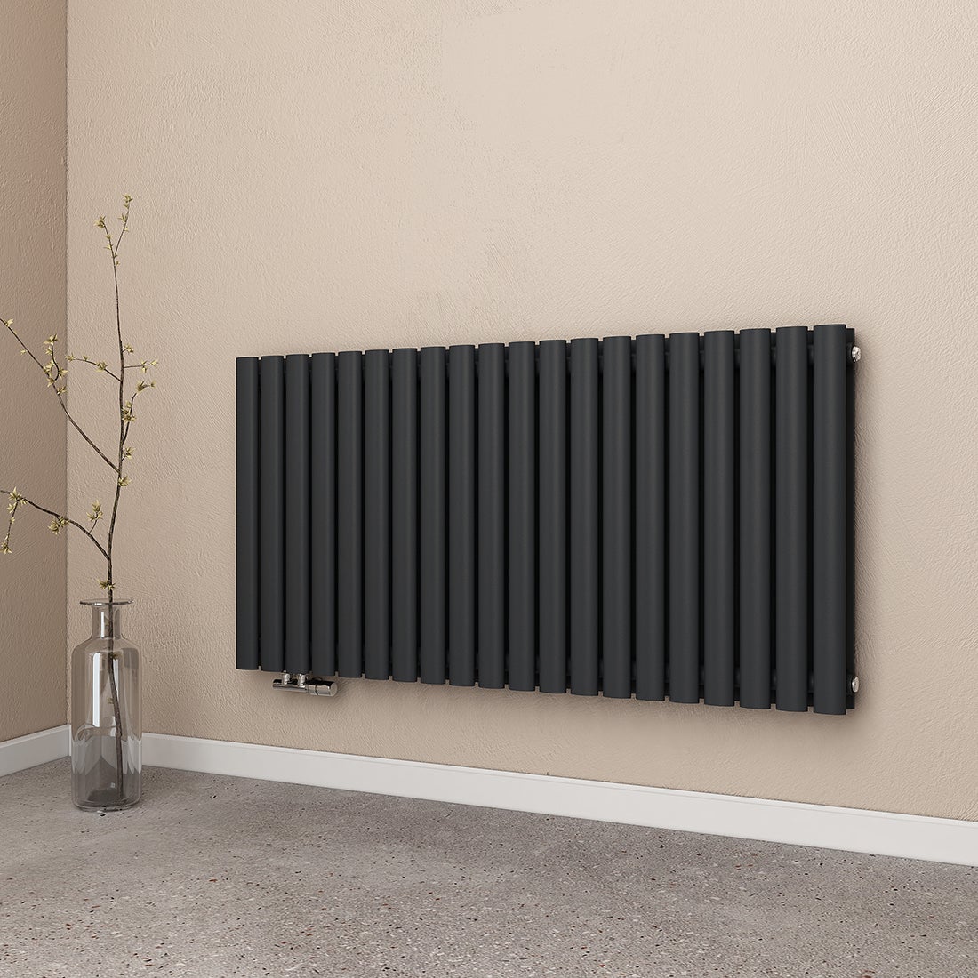 EMKE design buisradiator voor warmwatergebruik, zijaansluiting, horizontaal, dubbellaags, 1828 watt, 120 cm x 60 cm, antraciet