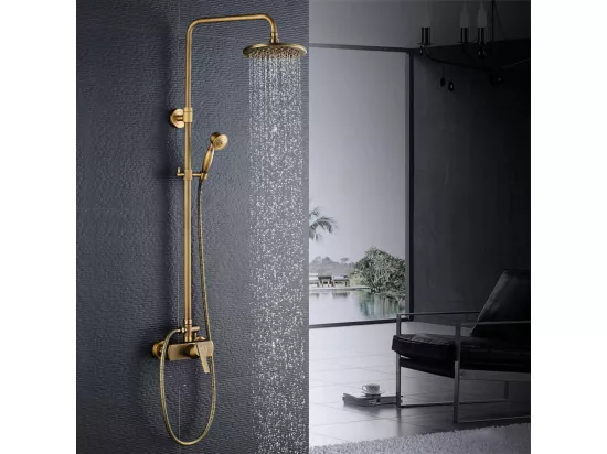 AURALUM MAX Colonne Douche Laiton Rétro Système de Douche Réglable Ensemble de Douche Mural Set Kit Douche Bronze Mitigeur Douche pour Salle de Bain