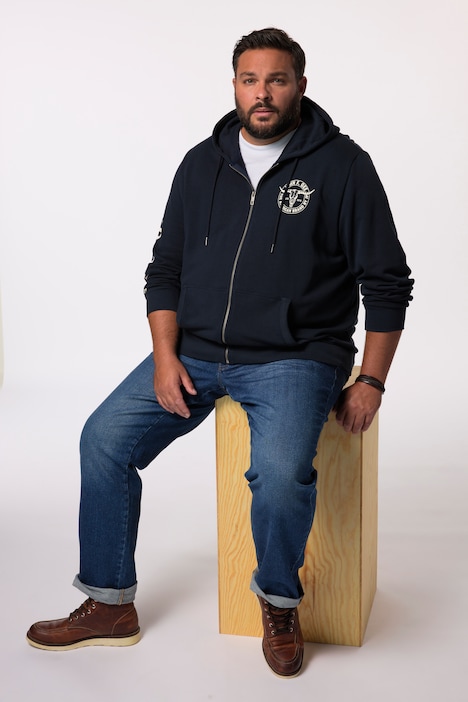 John F. Gee Hoodiejacke, Ärmelprint, Kängurutasche, bis 8 XL