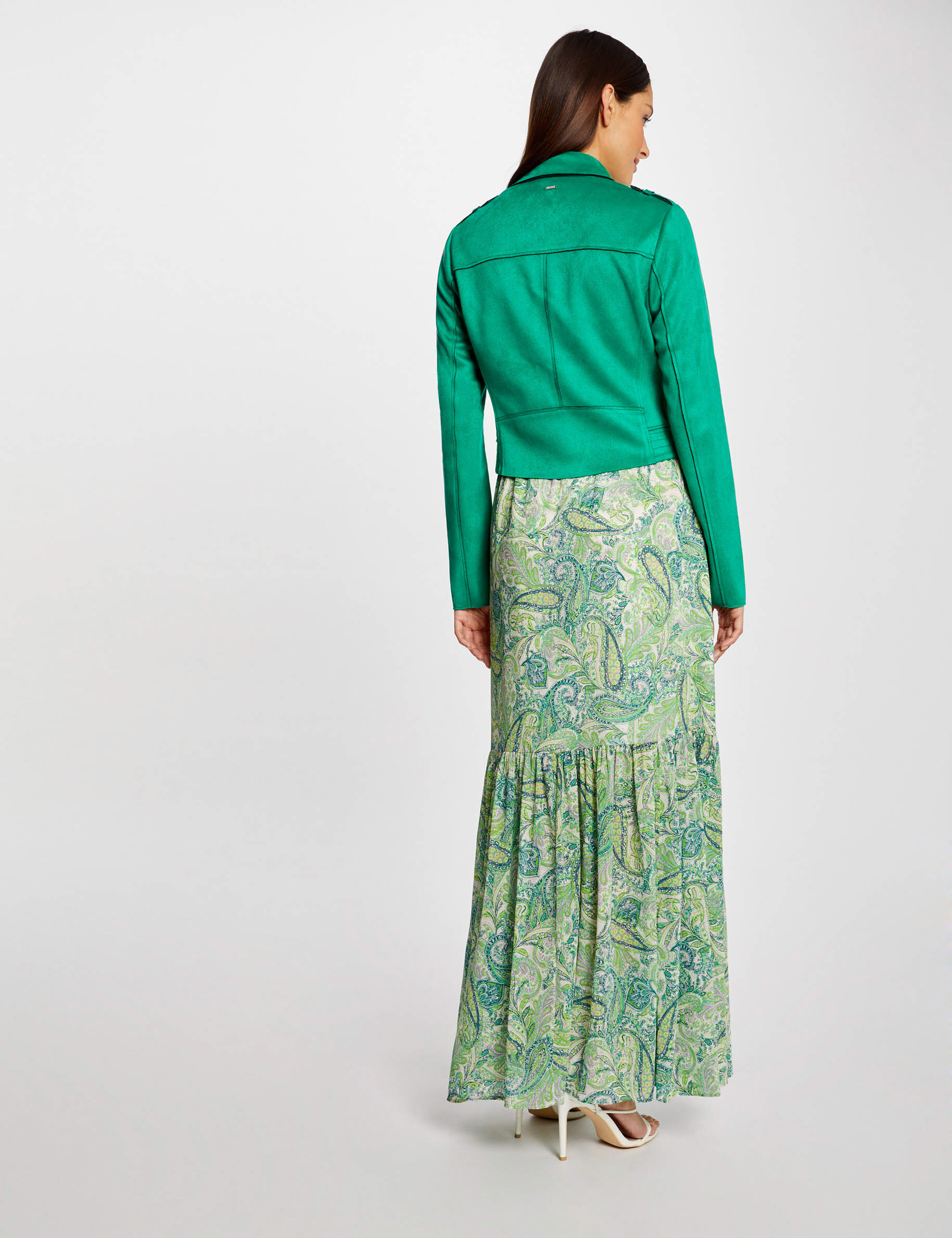 Blouson droit aspect suédine vert clair femme - vert_clair