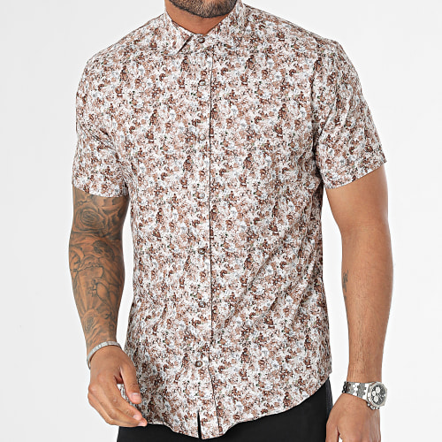 Chemise Manches Courtes Beige Floral