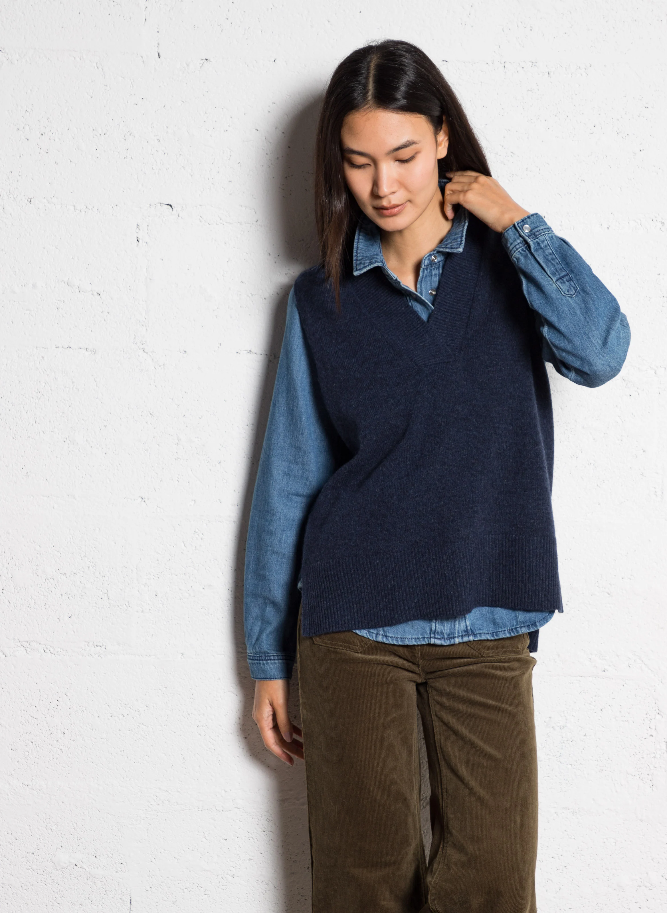 ARISTIDE - Pull col V droit en laine | Bleu