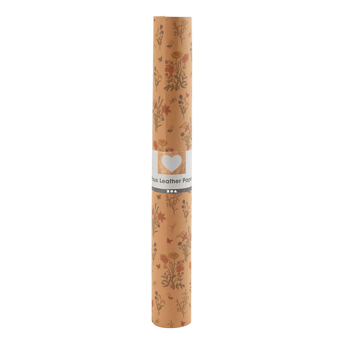 Faux Leather Papier Bruin met Bloemenprint, 1m