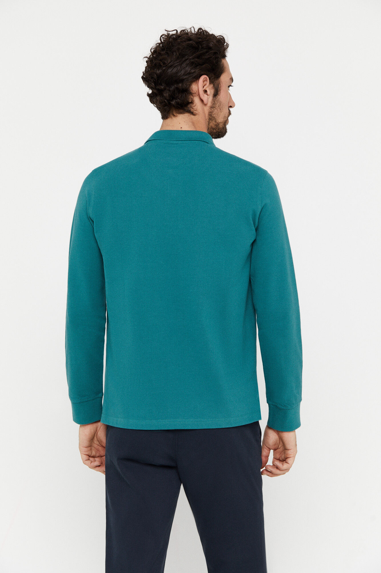 Camisa polo básica de manga comprida - Turquesa