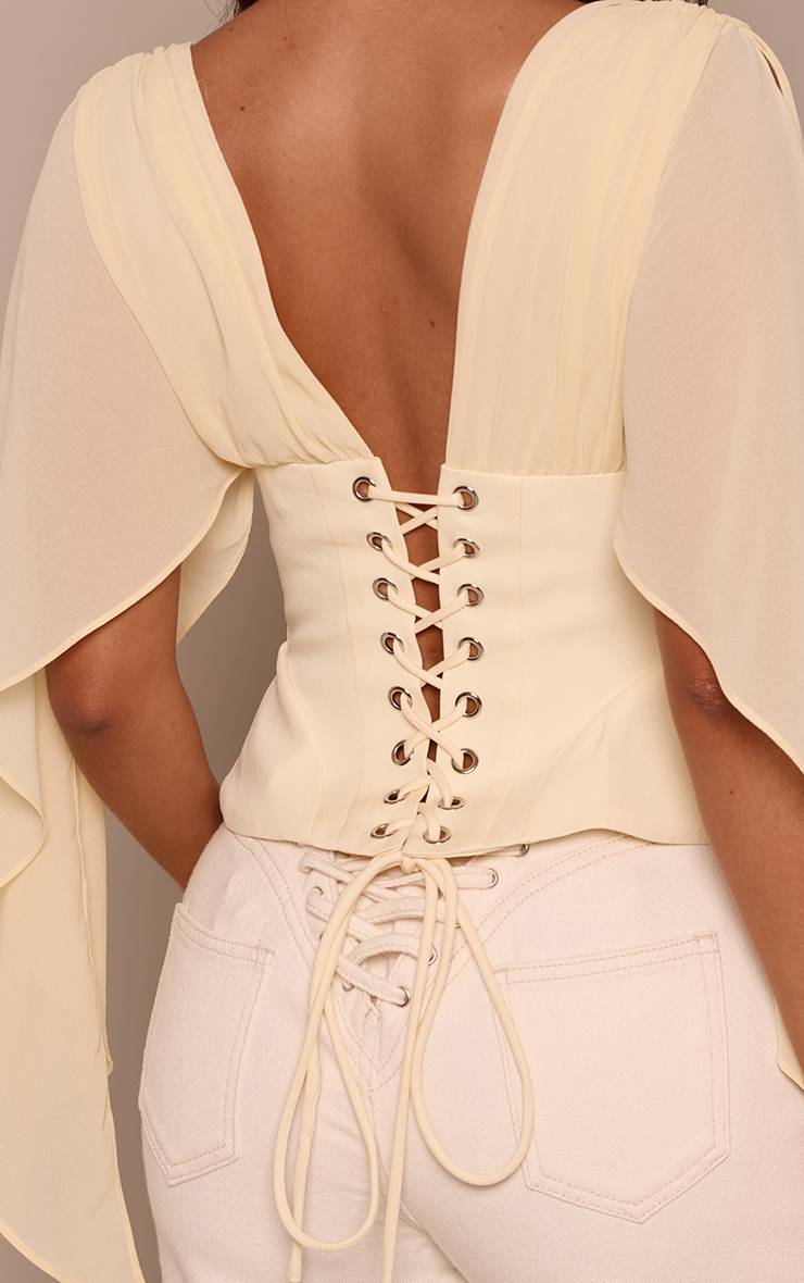 Citron Top Petite À Taille Corset Et Manches Drapées En Mousseline