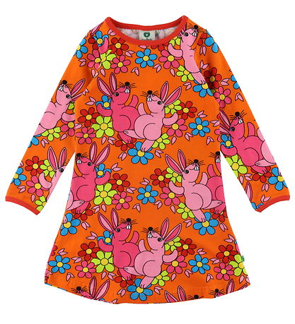 Småfolk Kleid - Orange m. Kaninchen und Blumen