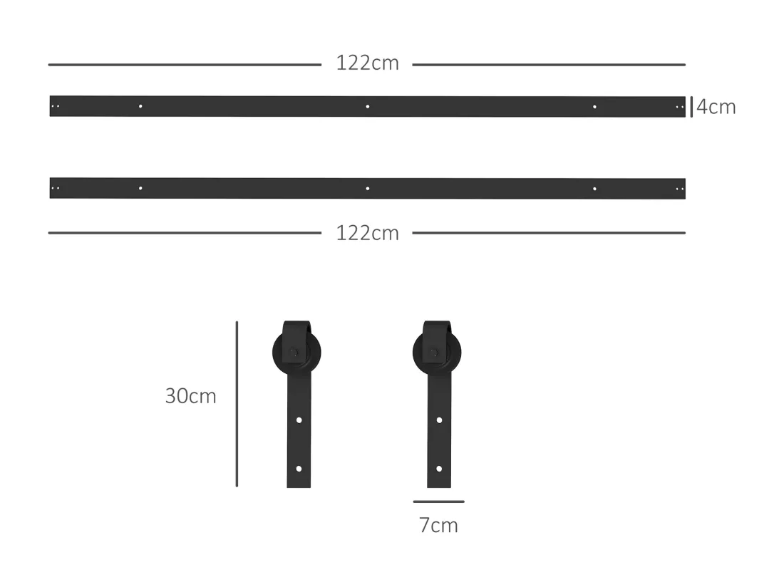 Kit de porte coulissante système galandage pour porte épaisseur 40-55 mm longueur rail 2,44 m charge max. 90 Kg acier au carbone noir
