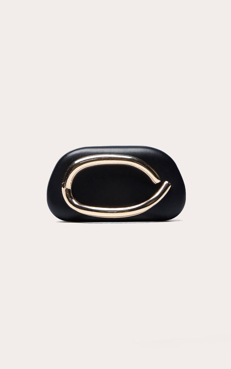 Noir Sac Pochette Rigide En Synthétiquecuir Avec Poignée Ovale