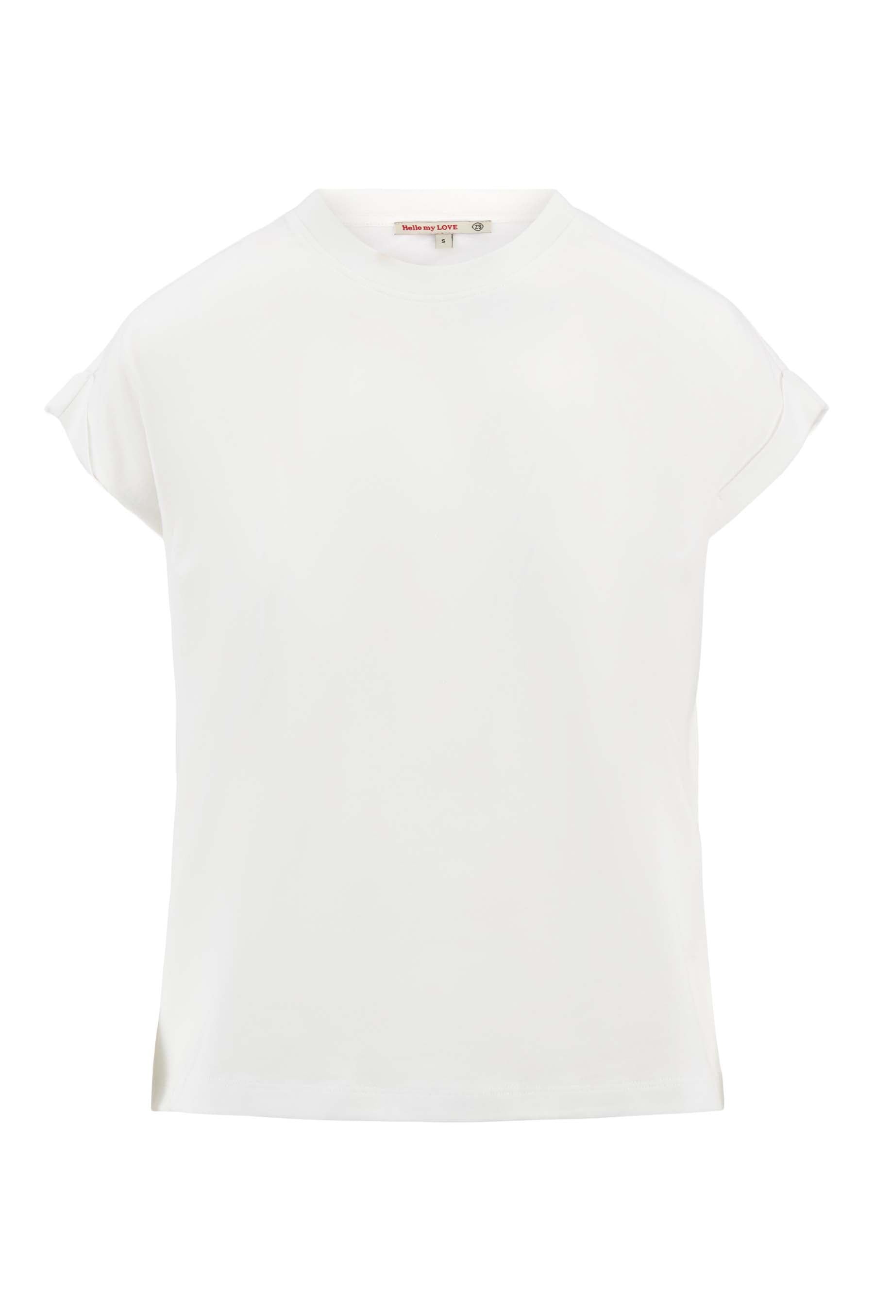 top met rollup mouw en borduurprint