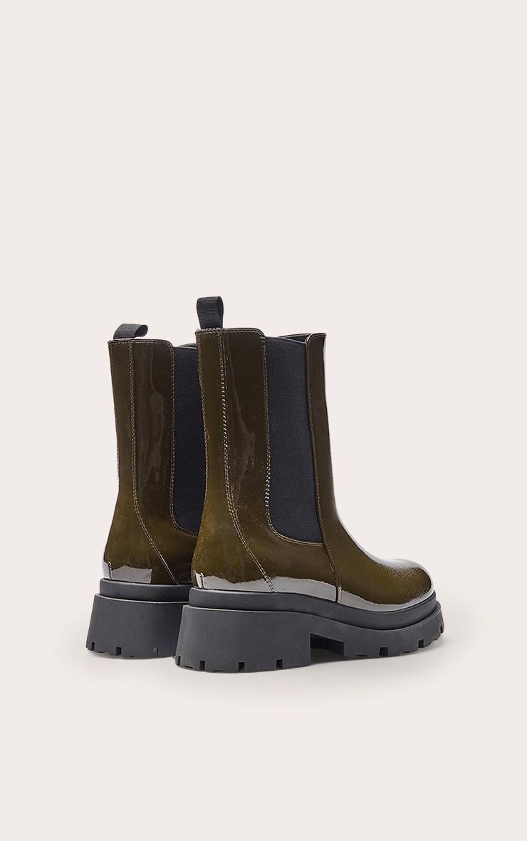 Kaki Bottines Chelsea En Synthétiquecuir À Semelle Épaisse