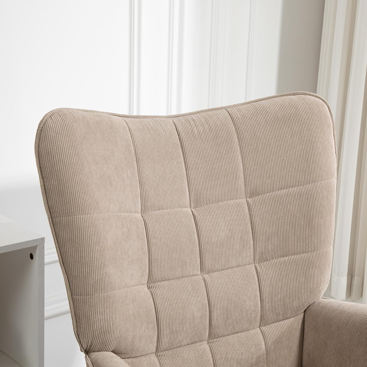 HOMCOM Ohrensessel mit Hocker Sessel Loungesessel mit Cord-Optik, Modern Relaxsessel, Armlehnensessel Lesesessel für Wohnzimmer, Schlafzimmer, Hellbraun