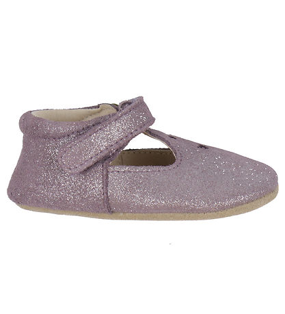 Melton Leder-Krabbelschuhe - Mary Jane - Purple Dove m. Glitzer