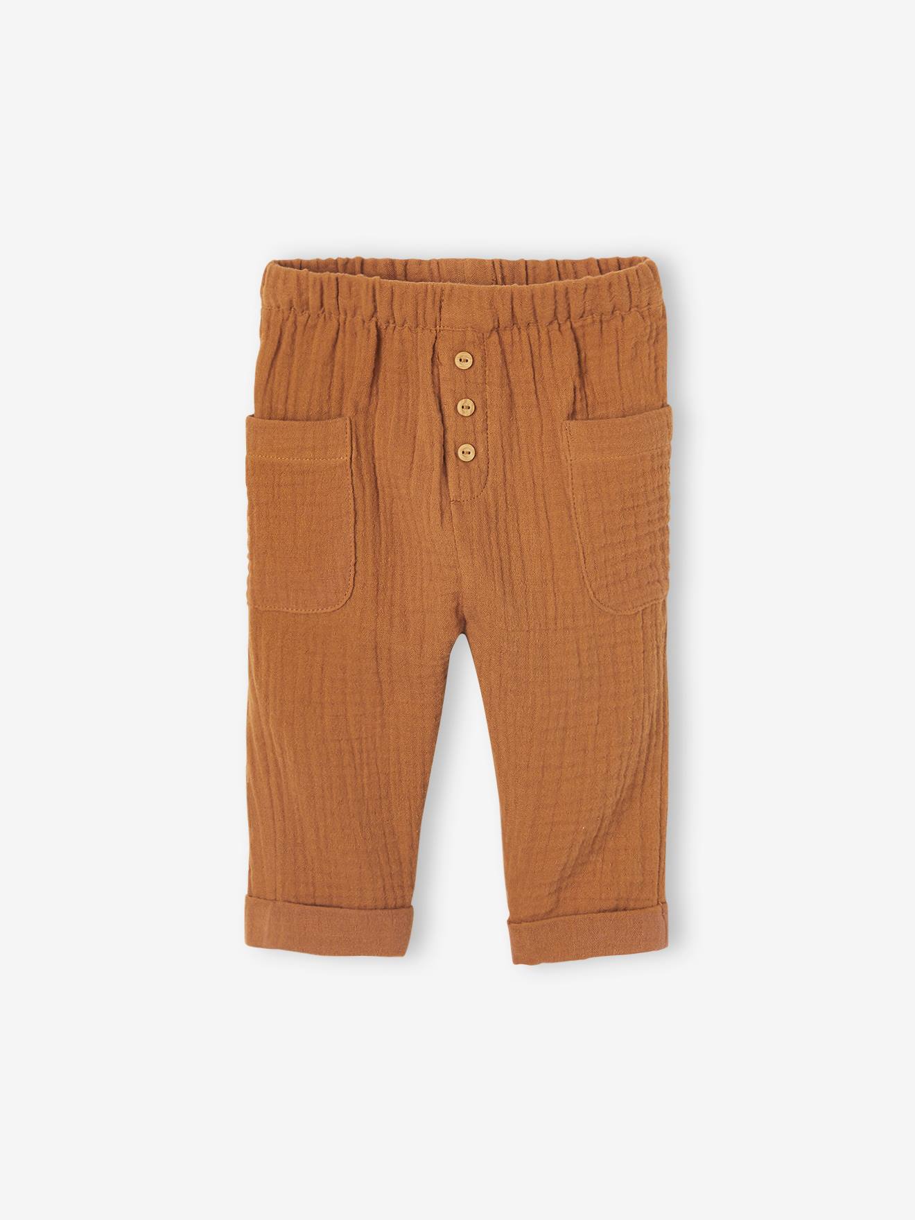 Calças de chiffon de algodão cinza escuro para bebê