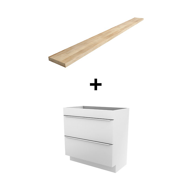 Meuble sous vasque à poser GoodHome Imandra blanc 80 cm + plan de toilette Hartland 183 cm (à redécouper)
