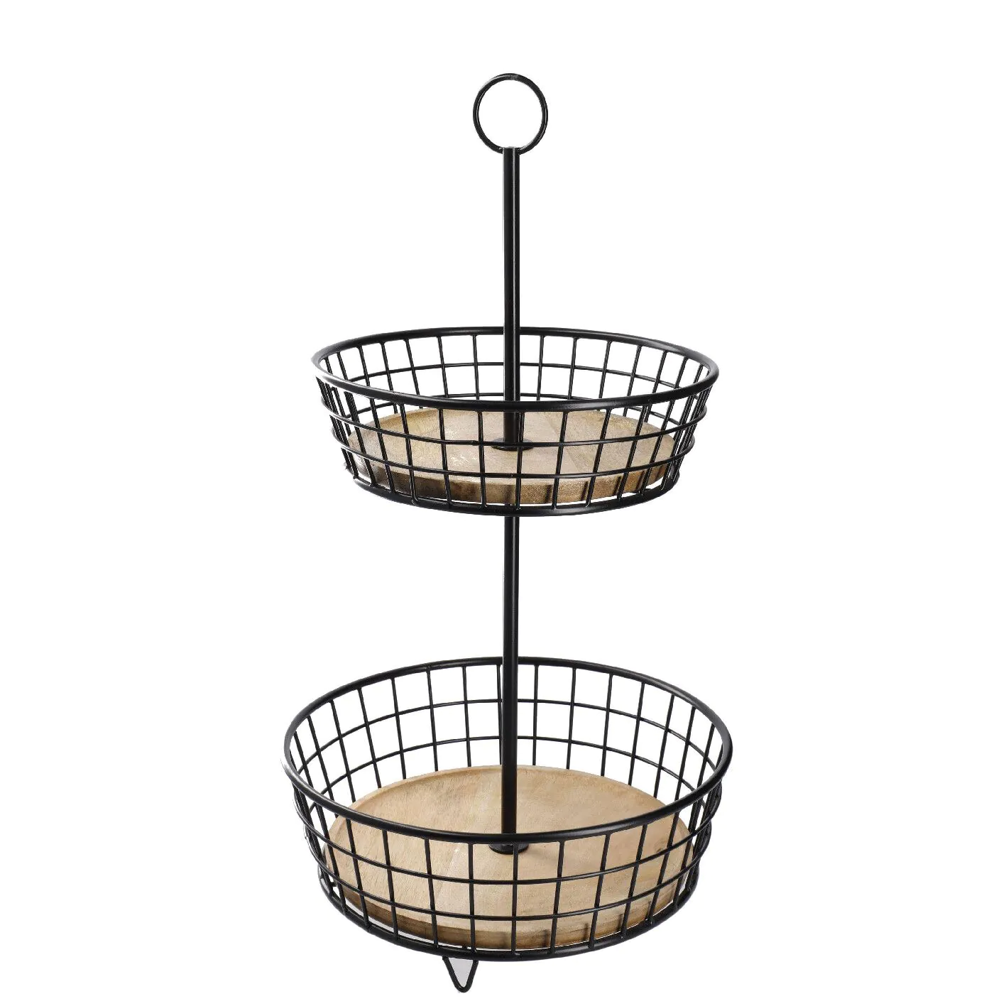 Etagere Holz/Metall, 2 Körbe, schwarz, 68 cm