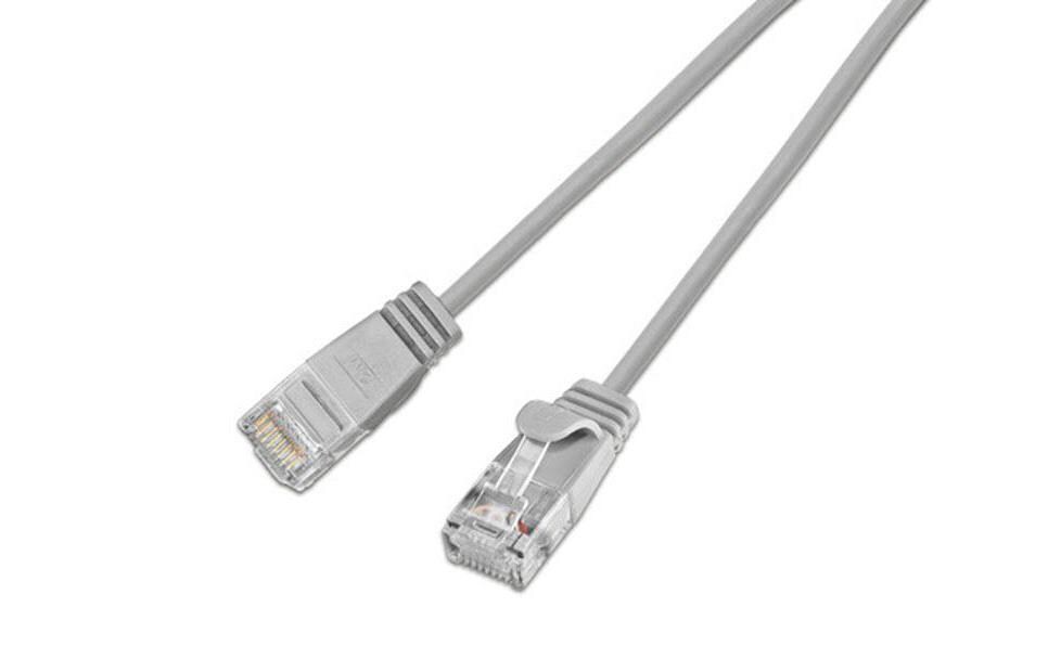 Slimpatchkabel RJ-45 - RJ-45, Cat 6, UTP, 1 m, GrauLightpatchkabel rund, ungeschirmtes Twisted-Pair-Kabel (U/UTP) mit Klinkenschutz
