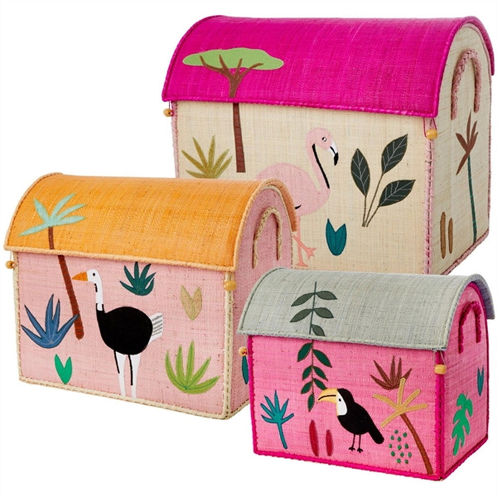 Jungle Theme Raffia Kurvehus til Opbevaring 3-pak